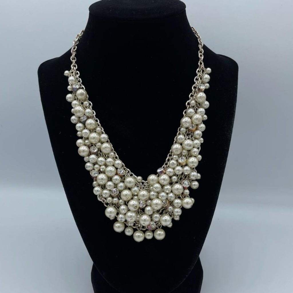 Charter Club Pearl And Crystal Bib Necklace